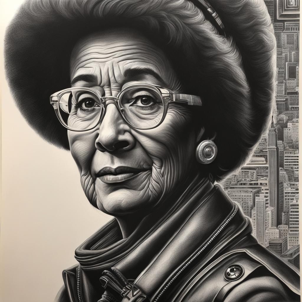 Katherine Johnson Hyperdetailed Charcoal Portrait