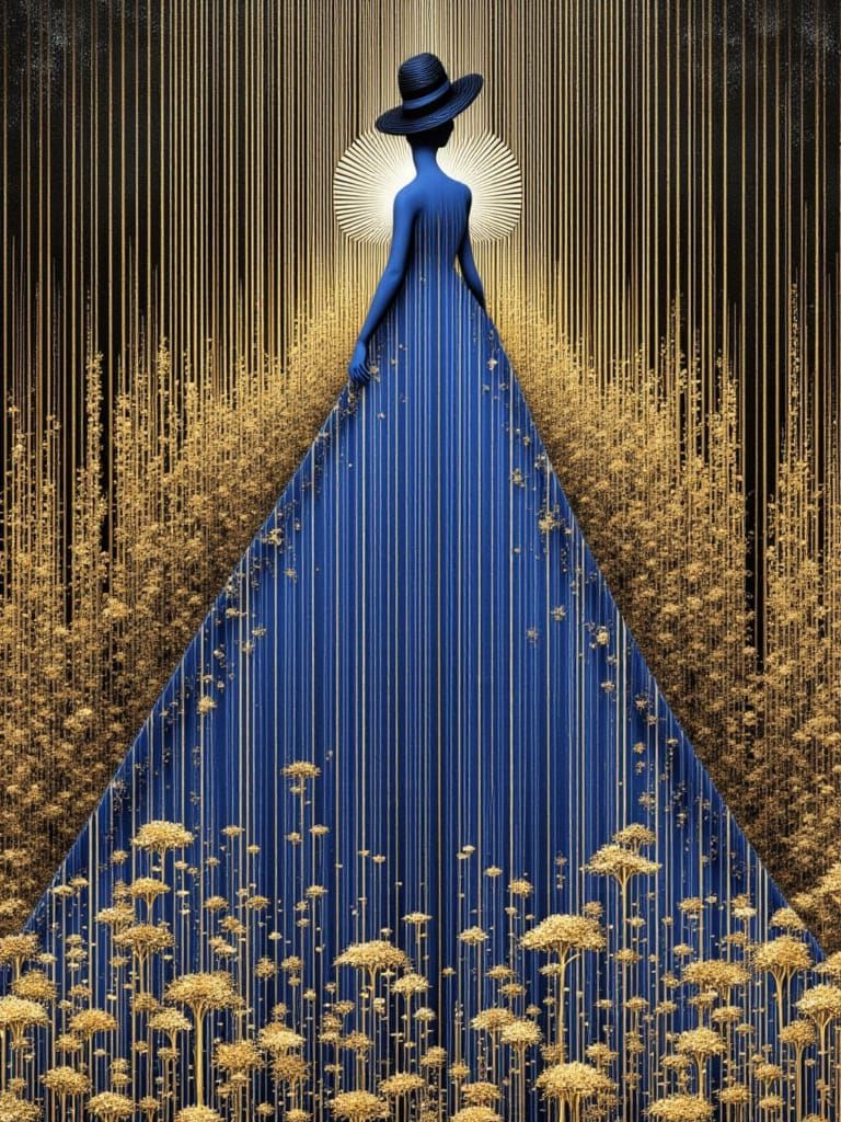 Female Figure in Linear Elegance with Geometric Background