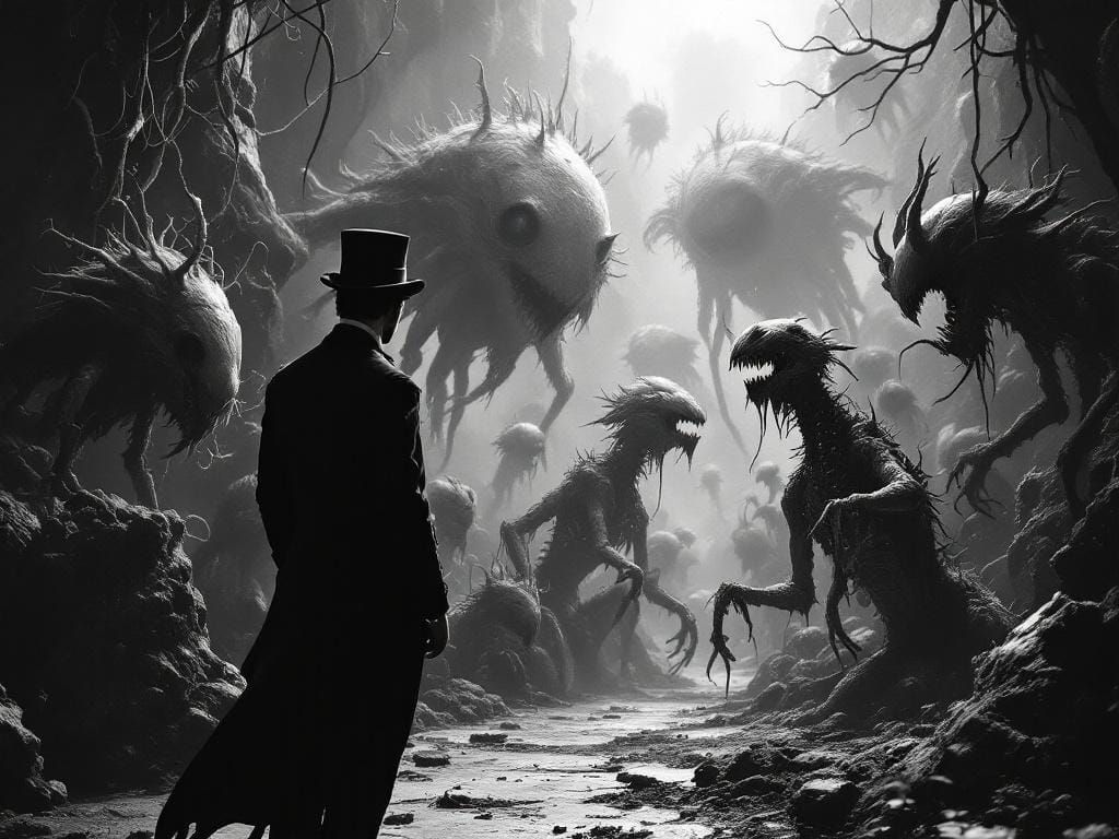 Sci-Fi Monster Hunter in Vintage Film Style