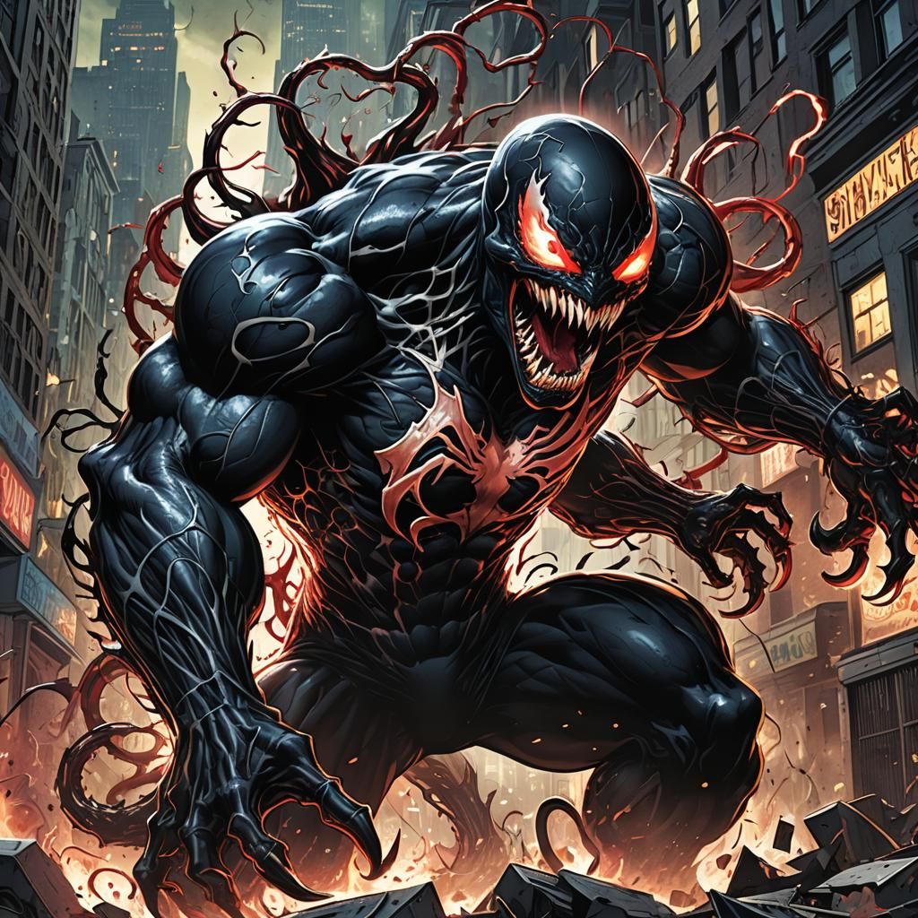 Venom Symbiote Rampage: Comic Book Style Illustration