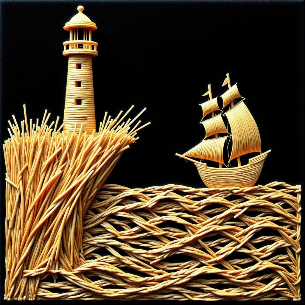 Golden Lighthouse at Sunset on a Stormy Sea