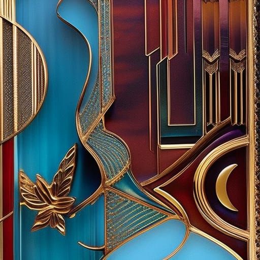 Art Deco Botany with Crystalline Parthenon in Triadic Colors