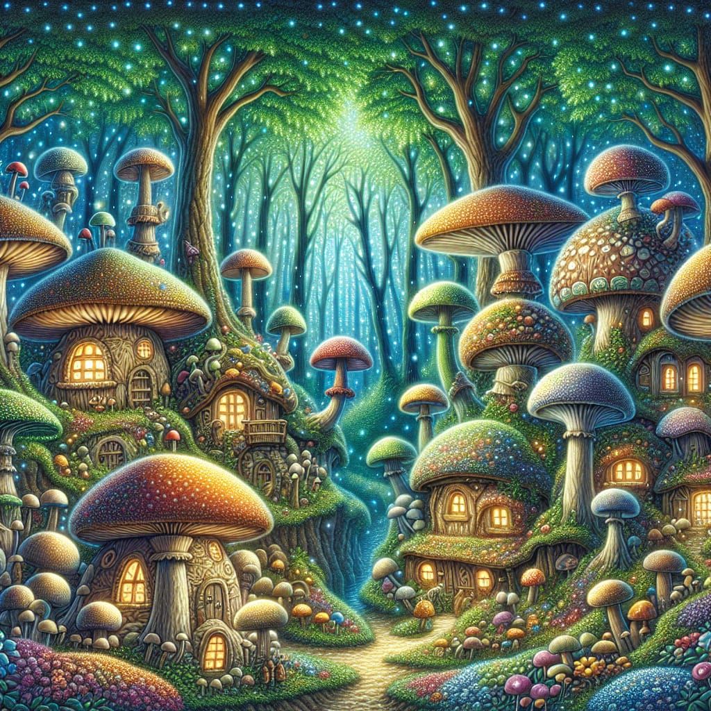 Magical Mushroom Village in Sparkling Forest