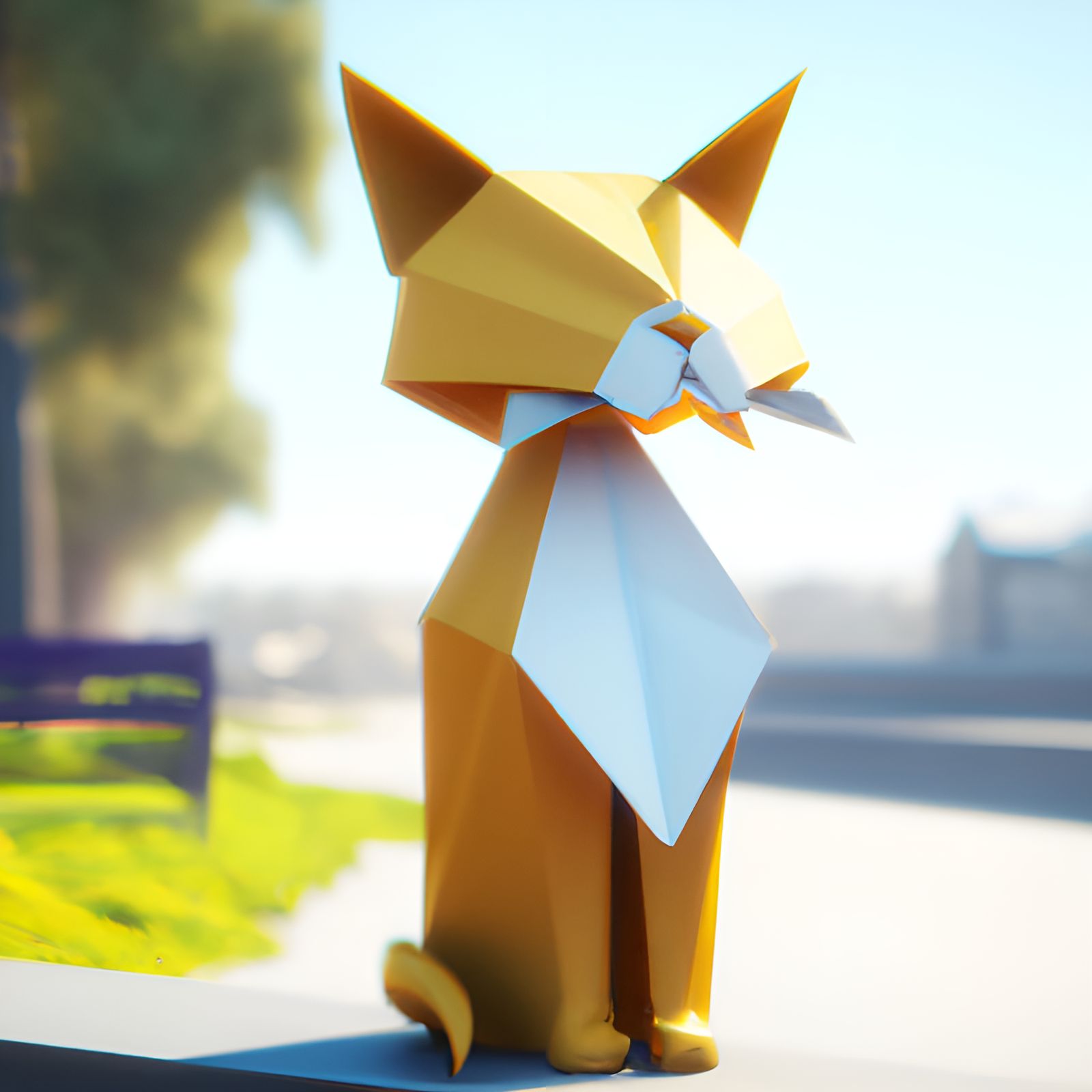 Adorable Origami Cat in Bold Colors