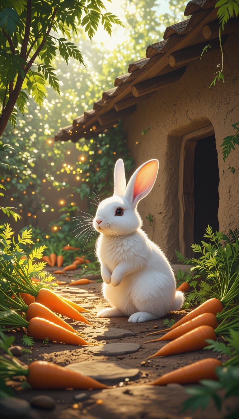 Magical Rabbit and Golden Carrots in Ultra-Realistic 4K