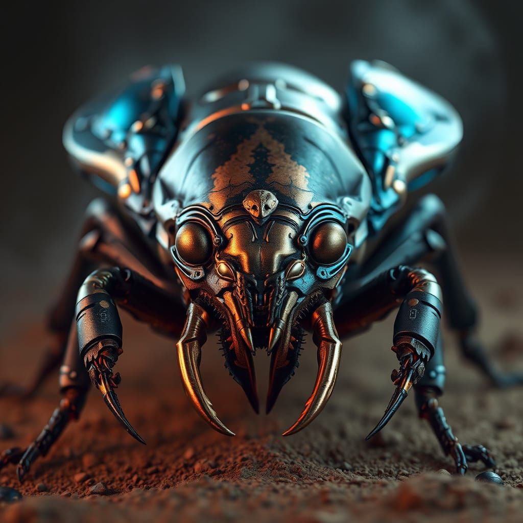 Surreal Cyber-Insectoid Creature in Muted Earthen Hues