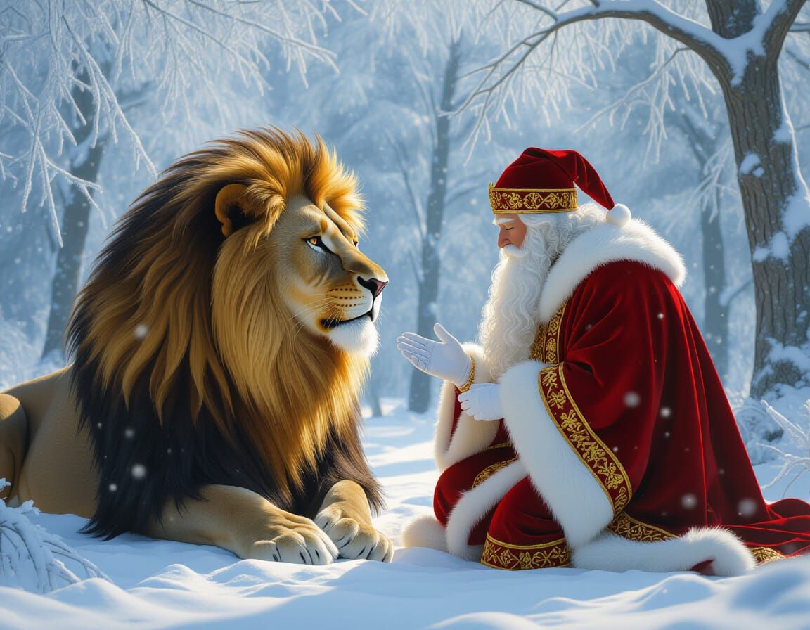 Father Christmas & Aslan in Snowy Forest