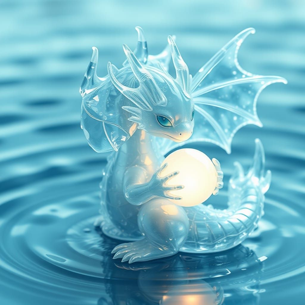 Crystalline Water Dragon with Glowing Orb