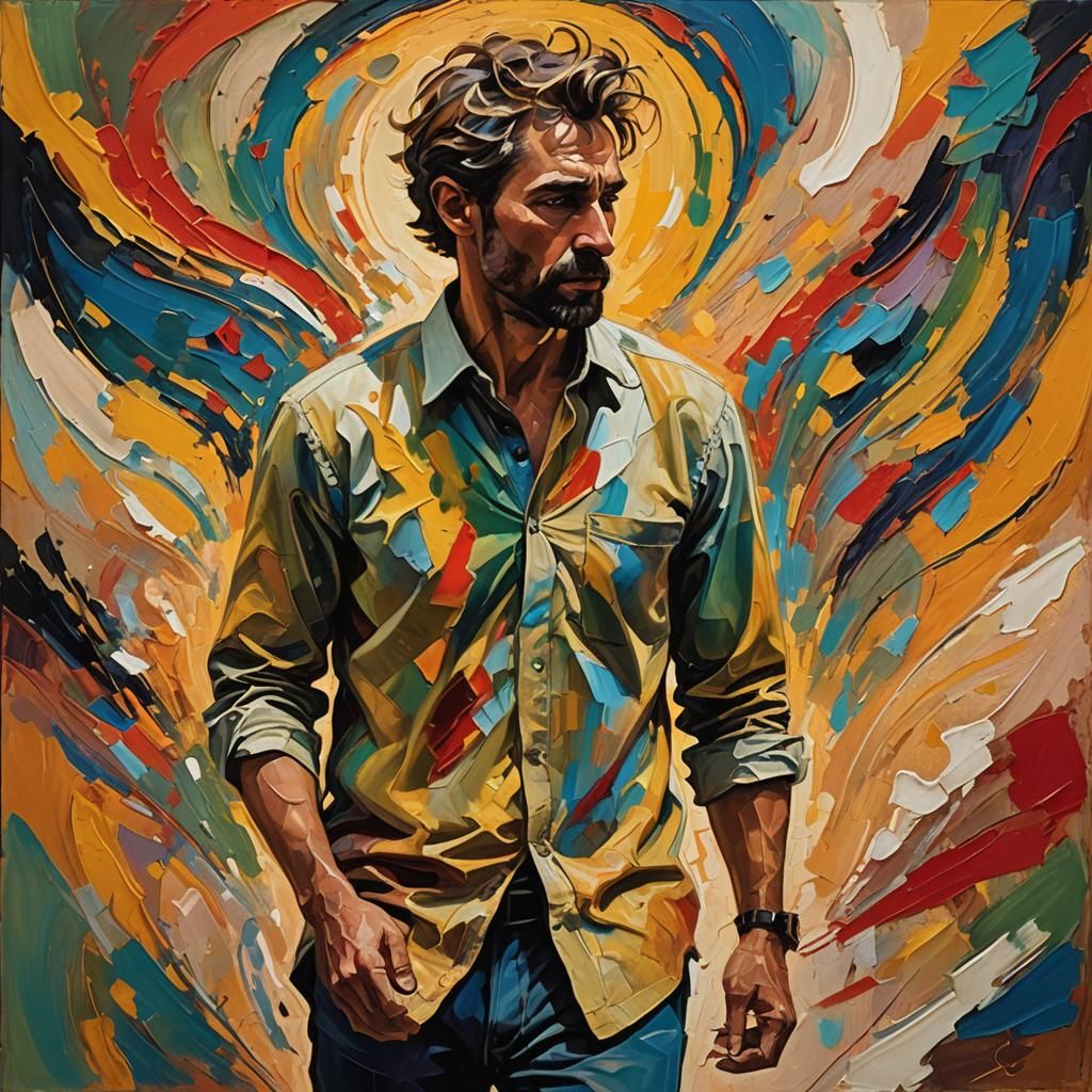 Emotive Man Turns Back: Expressionist Painting