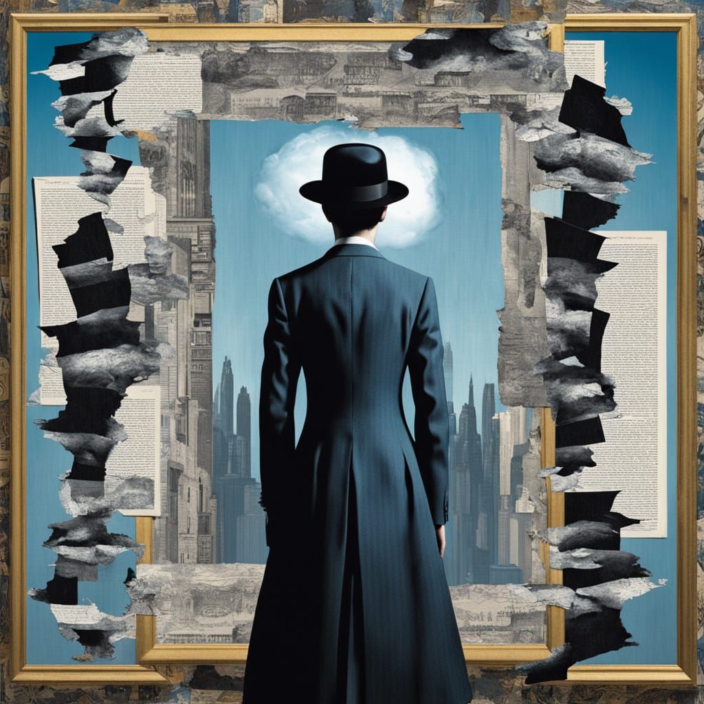 Surrealist Collage of Silhouettes and Mirrors