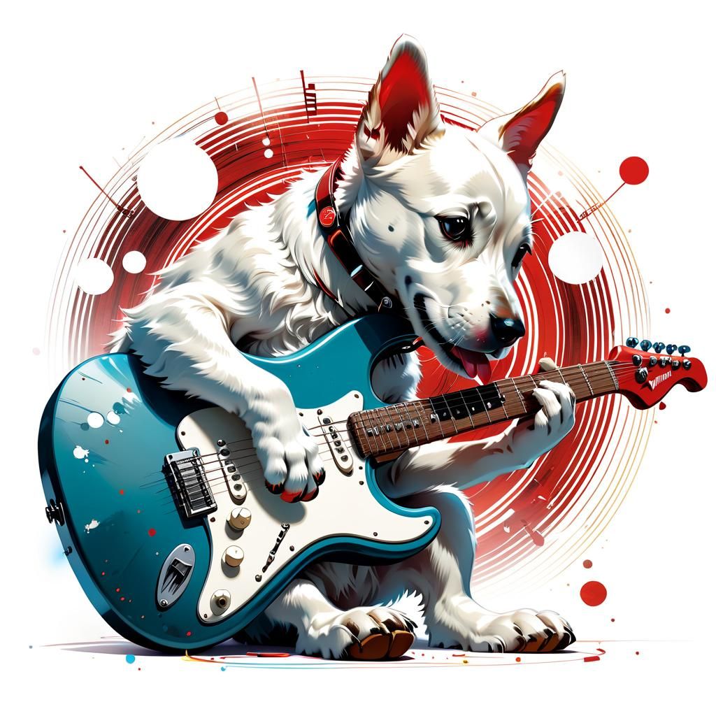 Puppy Plays Guitar: Pixar-Style Digital Art