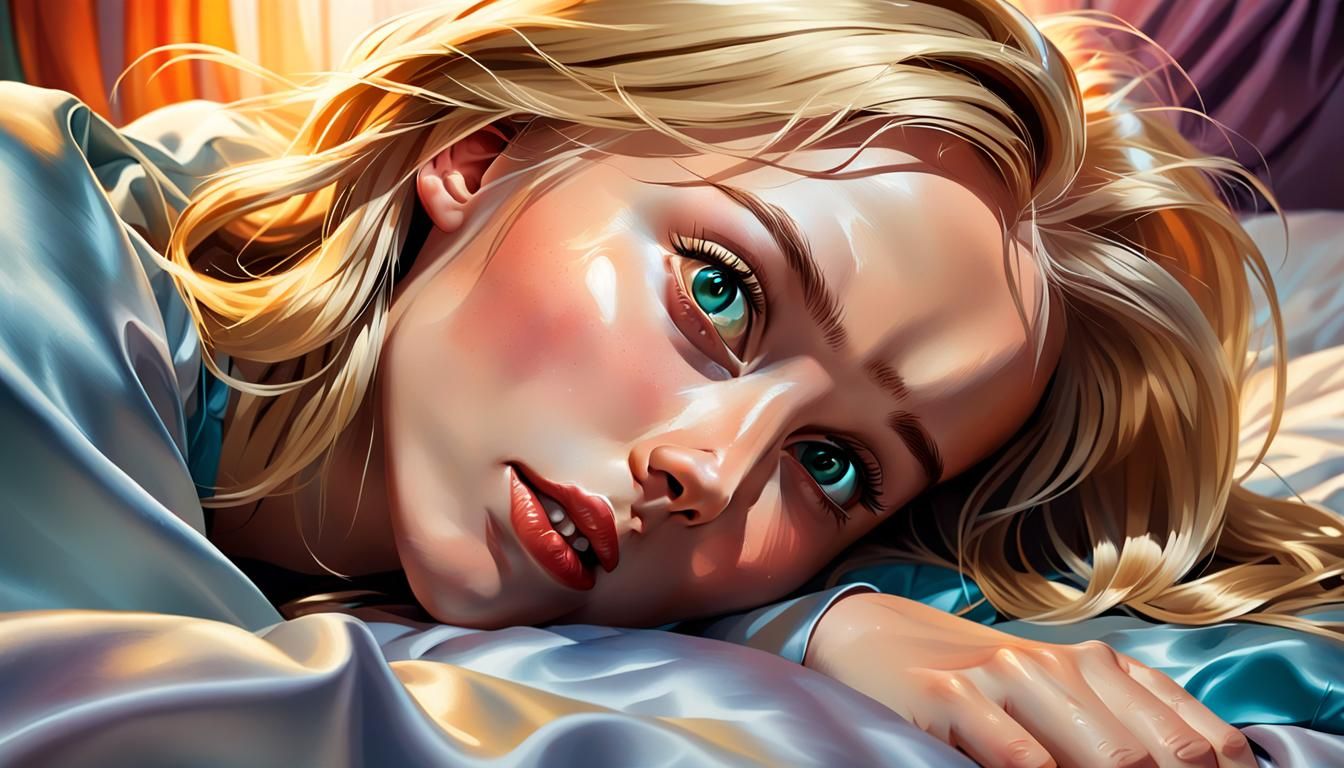 Blonde Woman Waking Up: Hyperrealistic Digital Art