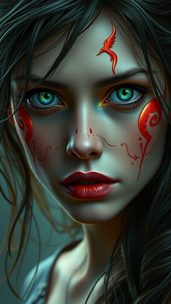 Green-Eyed Woman Awaits Judgment: Hyperdetailed Portrait