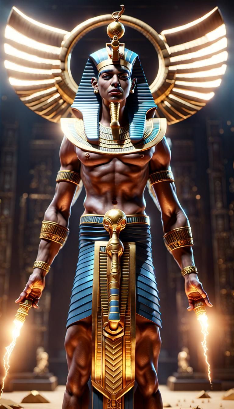 Egyptian God Emitting Gold Energy in 3D