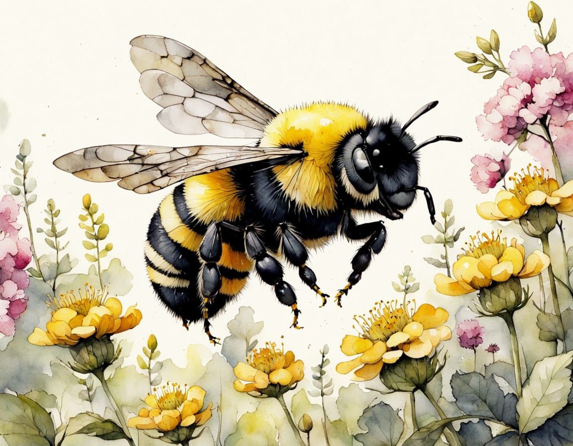 Vibrant Bumble Bee in Spring Garden Landscape