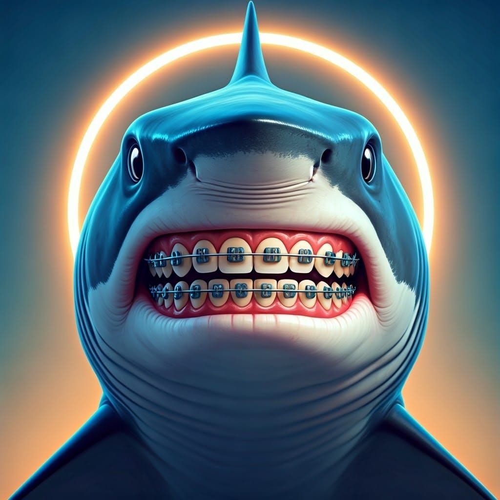 Shark with Orthodontic Appliances in 3D Anime Style