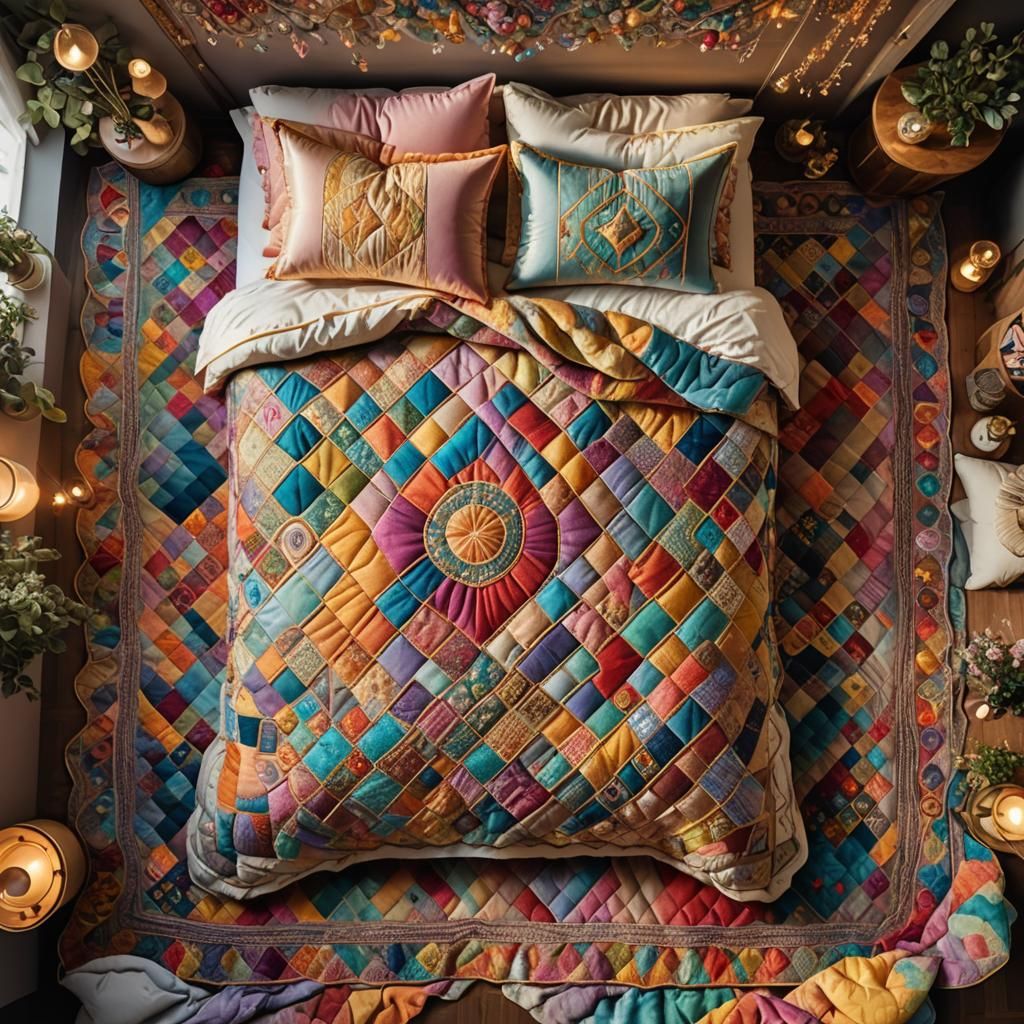 Cozy Bedroom with Floating Patchwork Quilt
