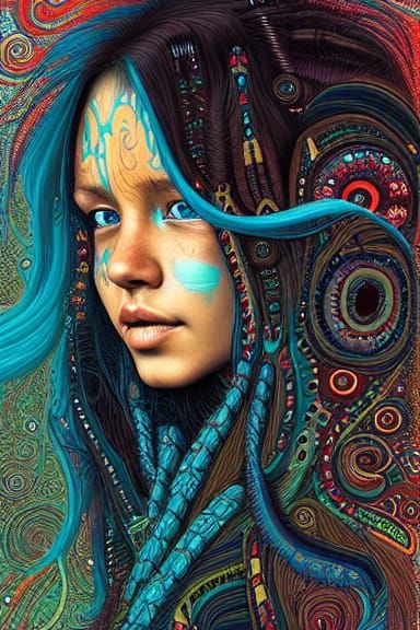 Native American Woman in the Rain, Digital Art