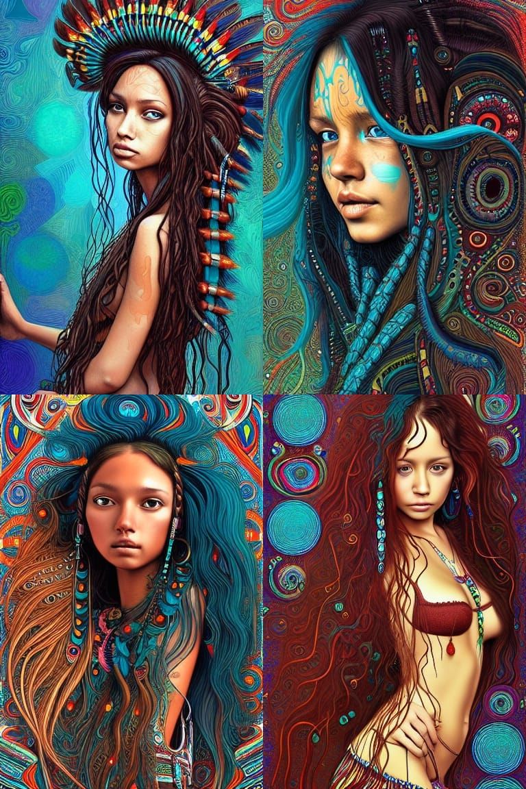 Native American Woman in Rain, Digital Art