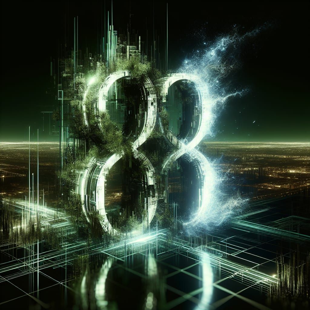 Neon Number 888 Glitch Art in Hypermaximalist Style