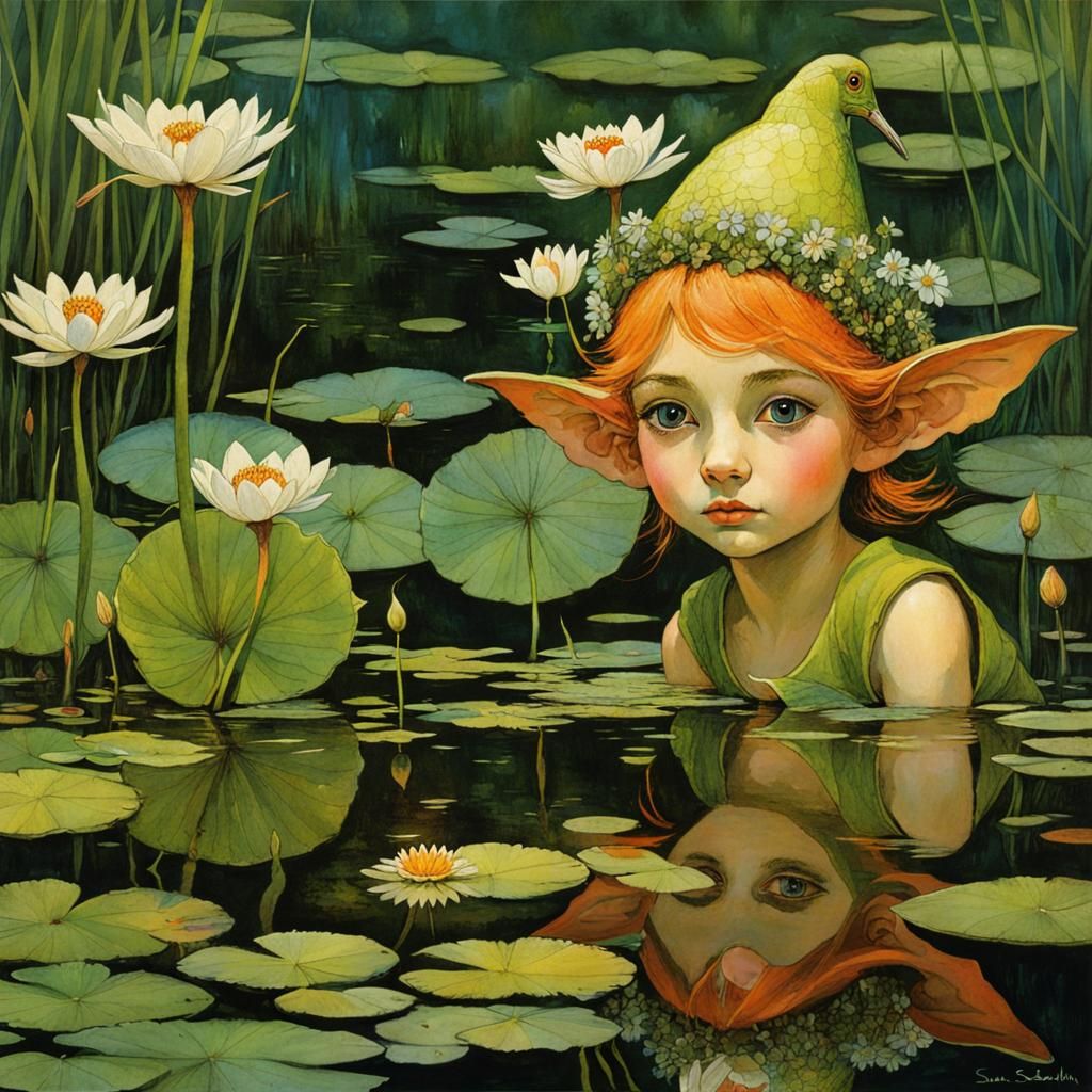Flower Elf Reflection: Romantic Fantasy Art