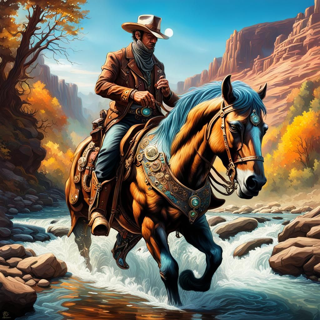 Steampunk Alien Cowboy and Bear Horse