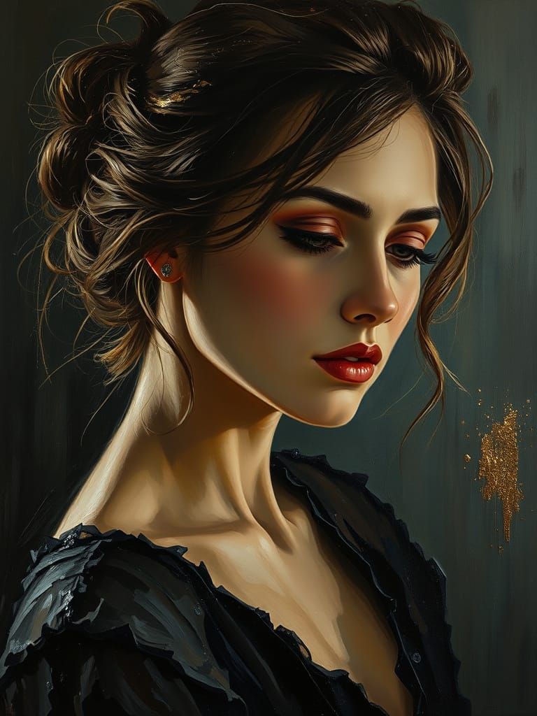 Moody Oil Painting Portrait in Luxurious Gold Accents