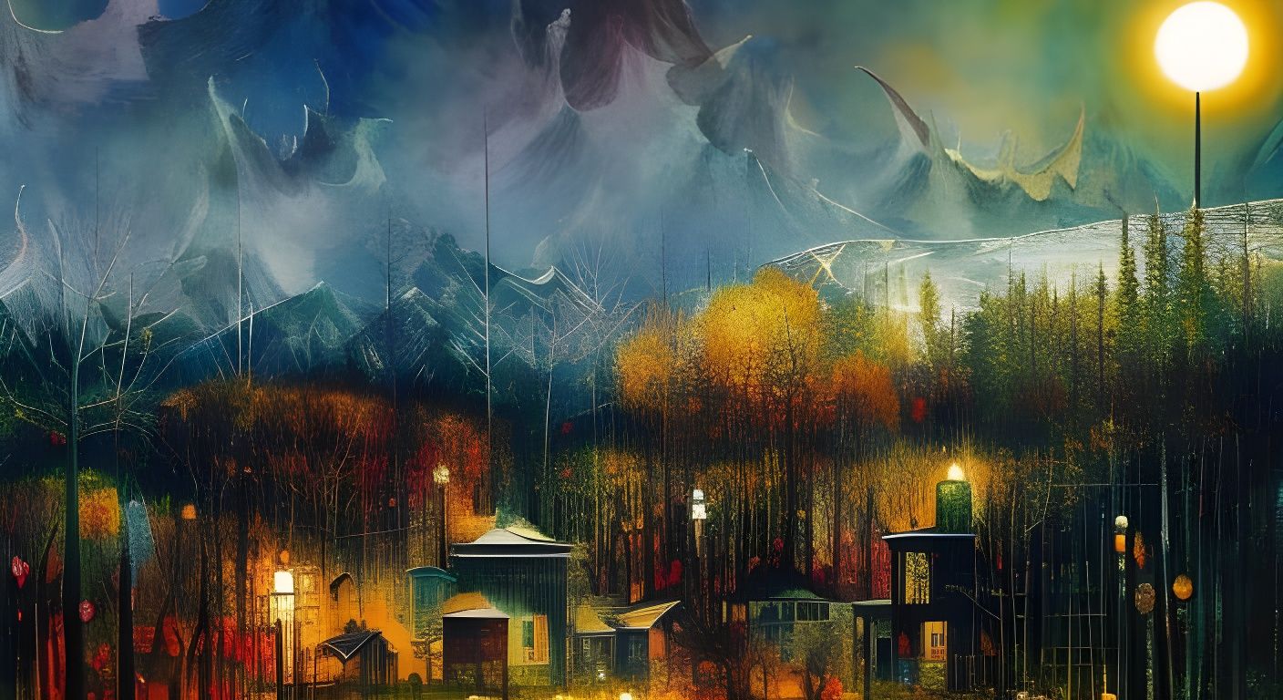 Four Seasons Rural Town in Colored Ink Style