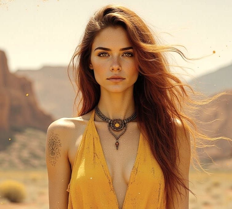 Woman with Snake in New Mexico Landscape