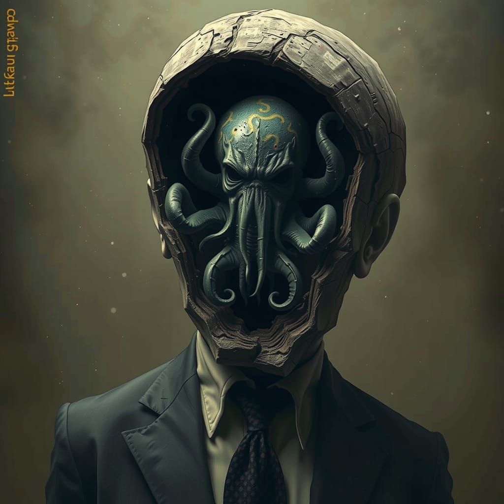 Cthulhu Emerges from a Cracked Human Head