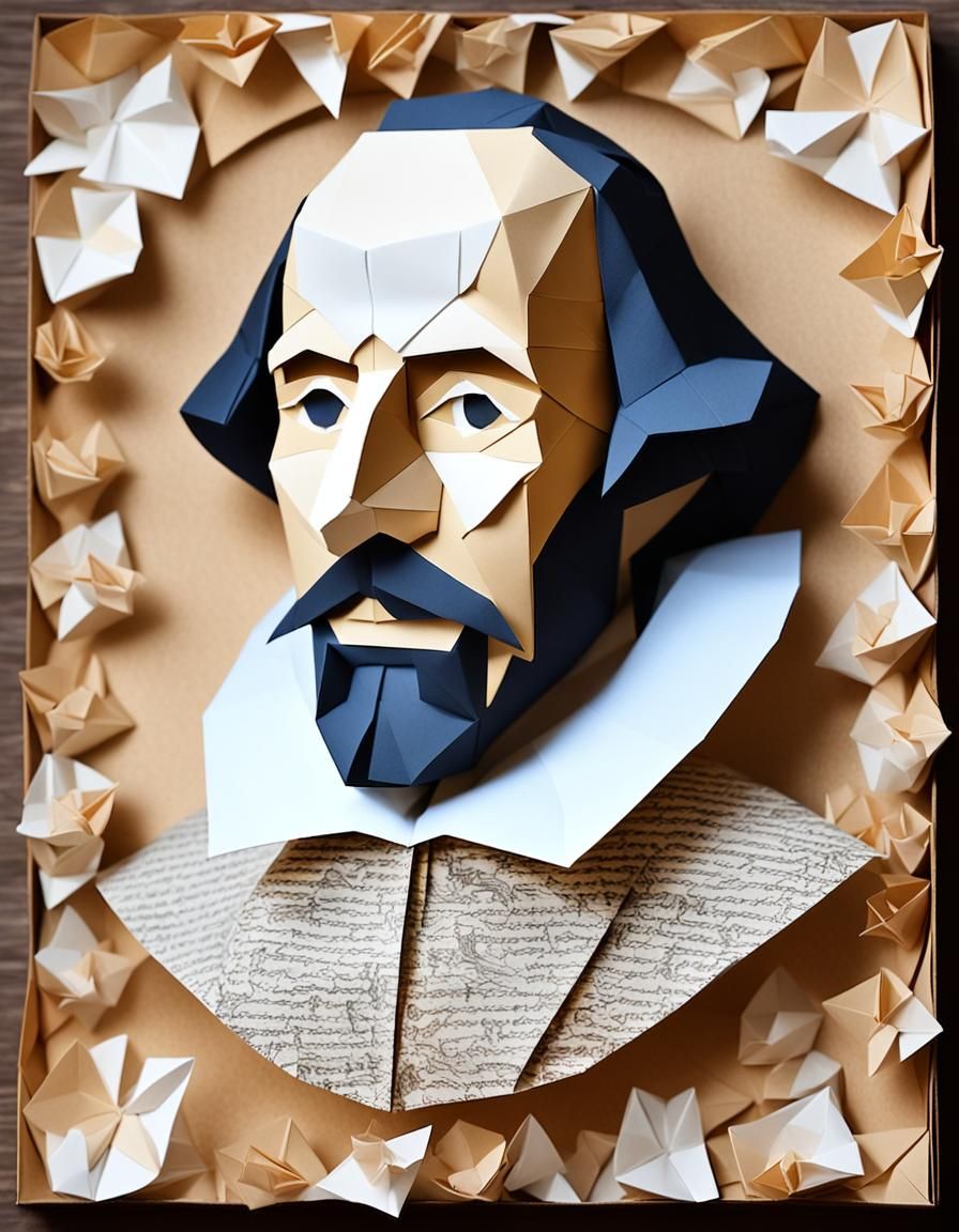 William Shakespeare Portrait in Origami Papercraft Style