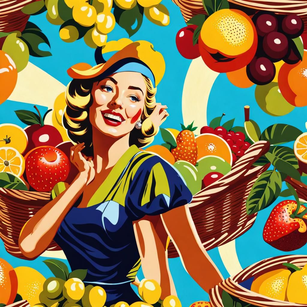 Pop Art Pin-Up Girl with Fruit Basket