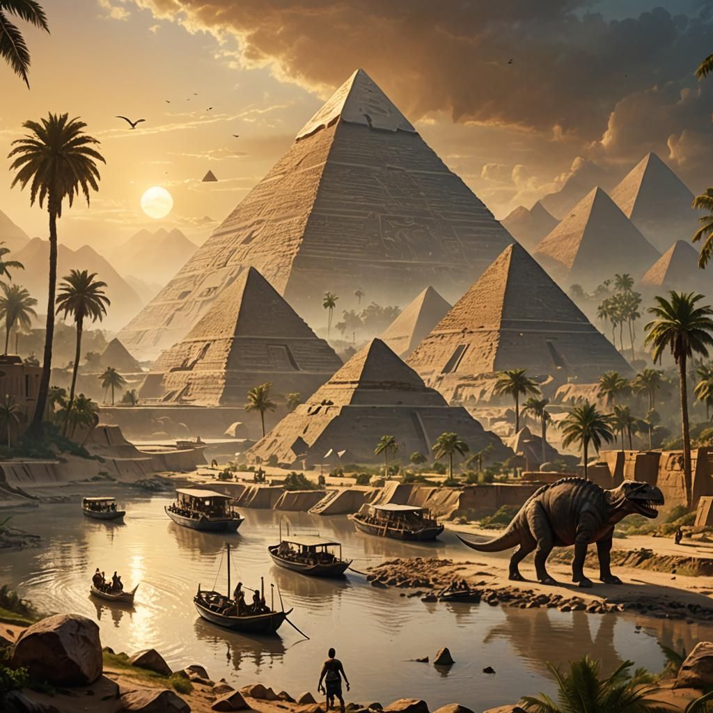 Egyptian Pyramid Construction with Dinosaurs