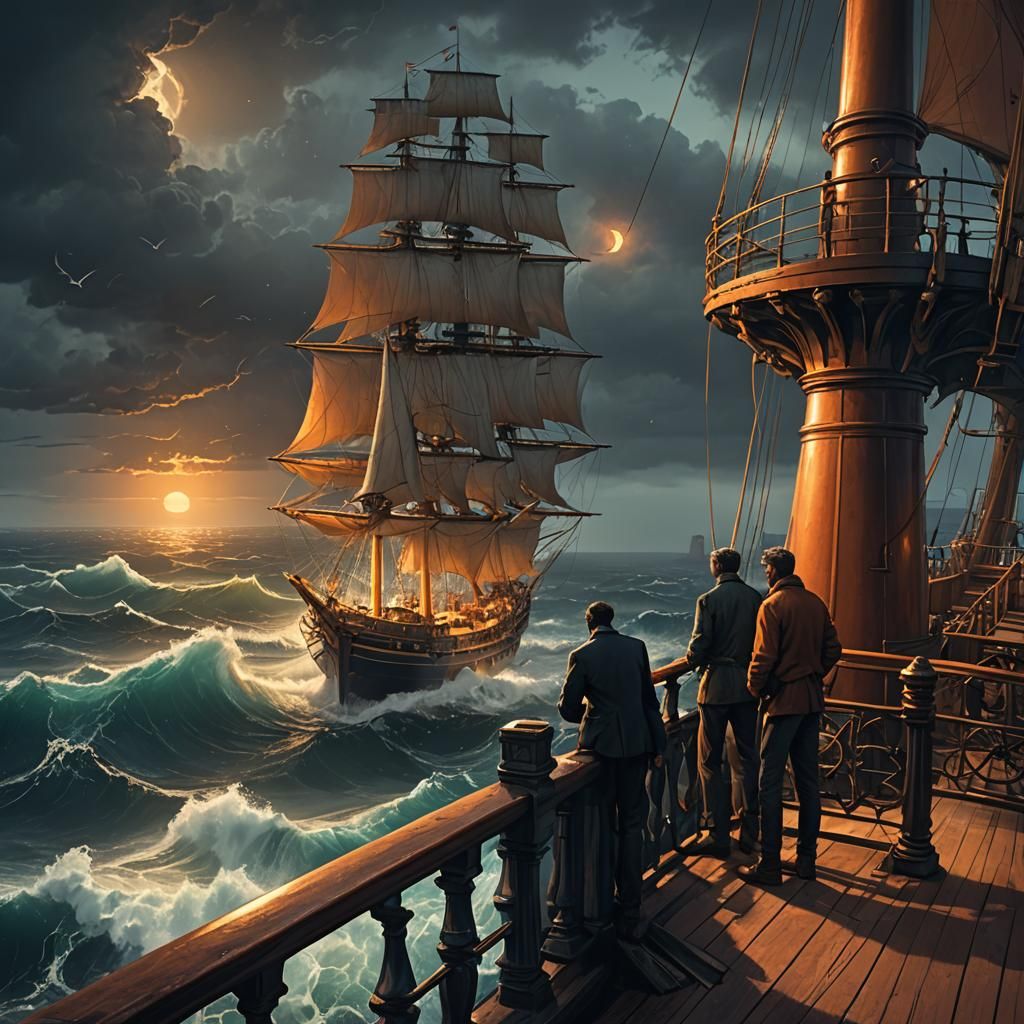 Stormy Night Seascape with Lighthouse, Artstation Style