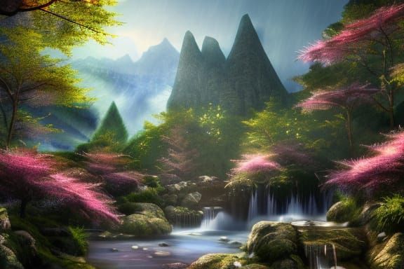 Ethereal Mountain Oasis: Magical and Serene