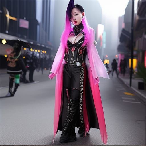 Cybergoth Asian Vampiress in Cyberpunk Style