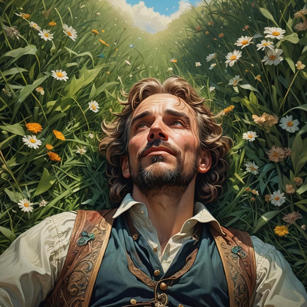 Man Lounging in Grass, Digital Art Portrait