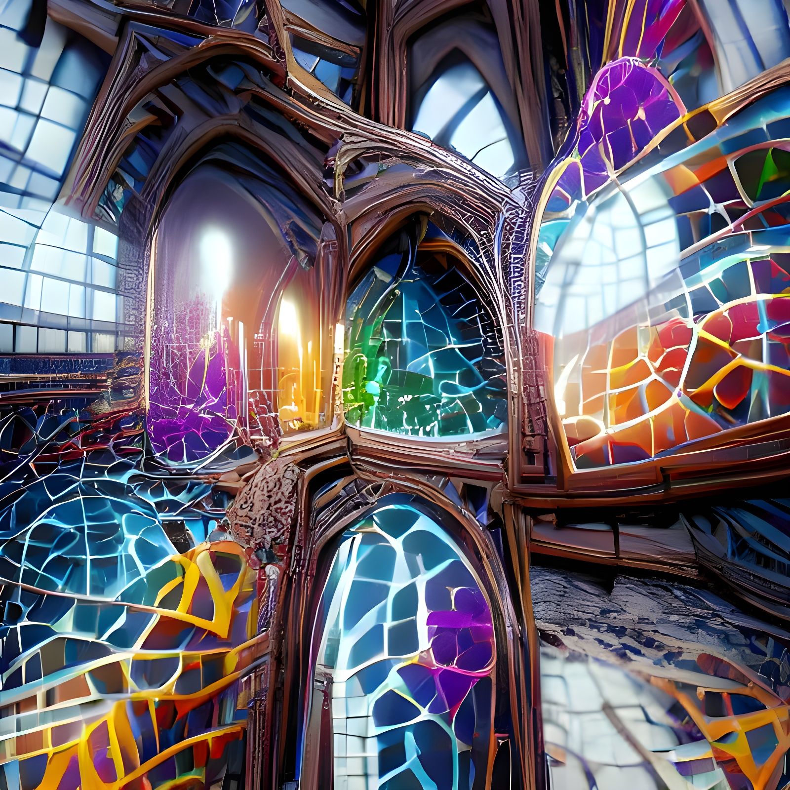 Surreal Stained Glass Cathedral in 3D