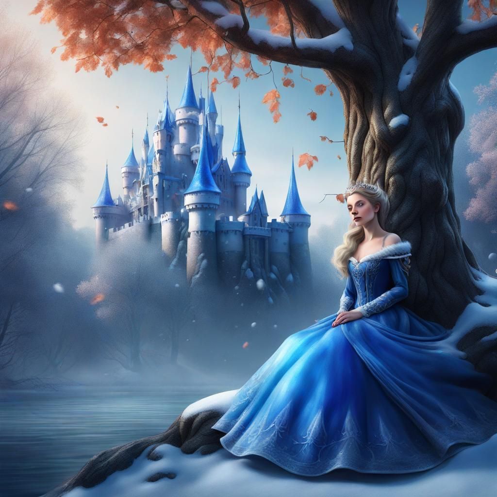 Icy Castle Portrait in Water Paint Style