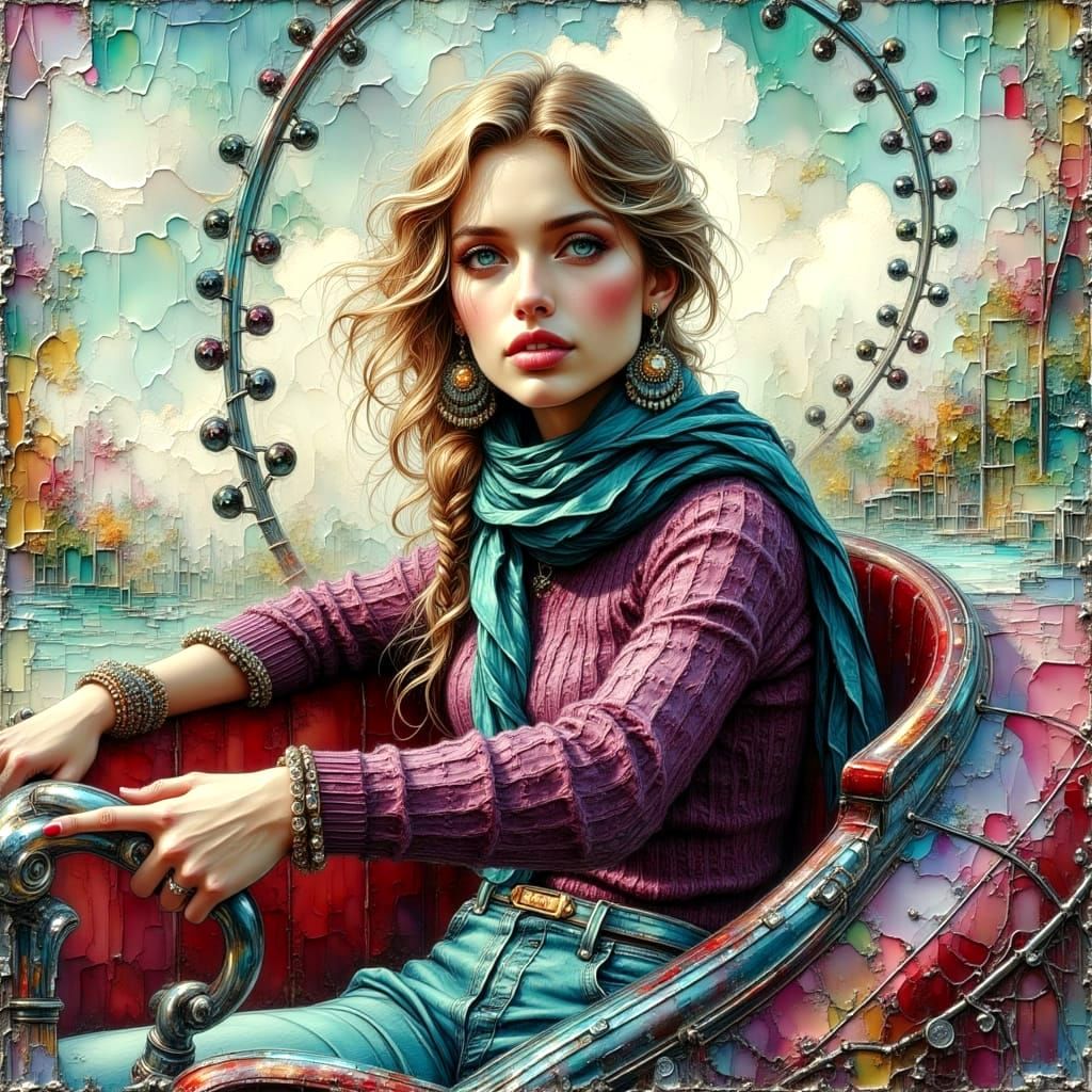 Colorful Roller Coaster Ride as Impasto Oil Painting