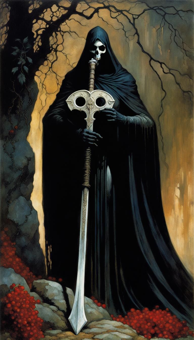 Shrouded Spectre with Scythe in Gothic Setting