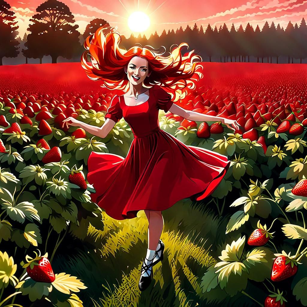 Woman Dancing in Strawberry Field Sunset