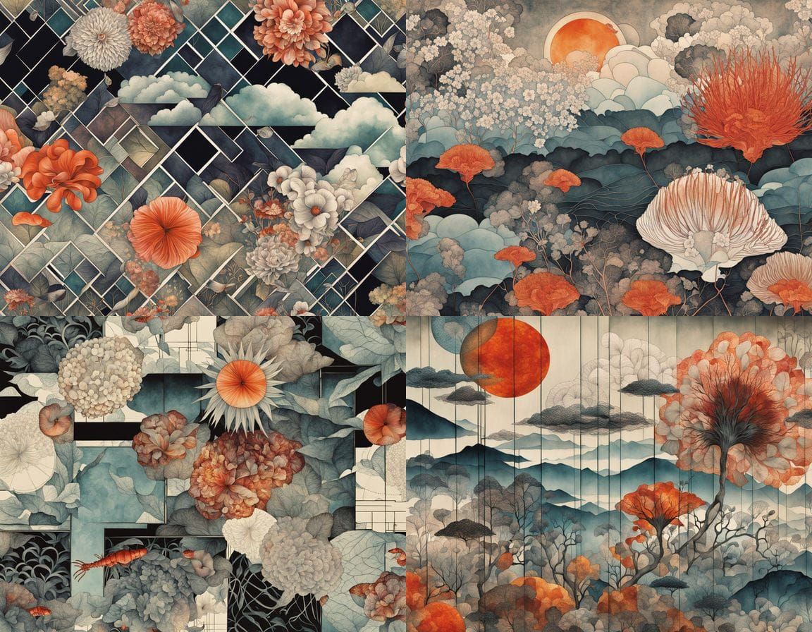 Surreal 1950s Japan Photomontage with Ominous Clouds