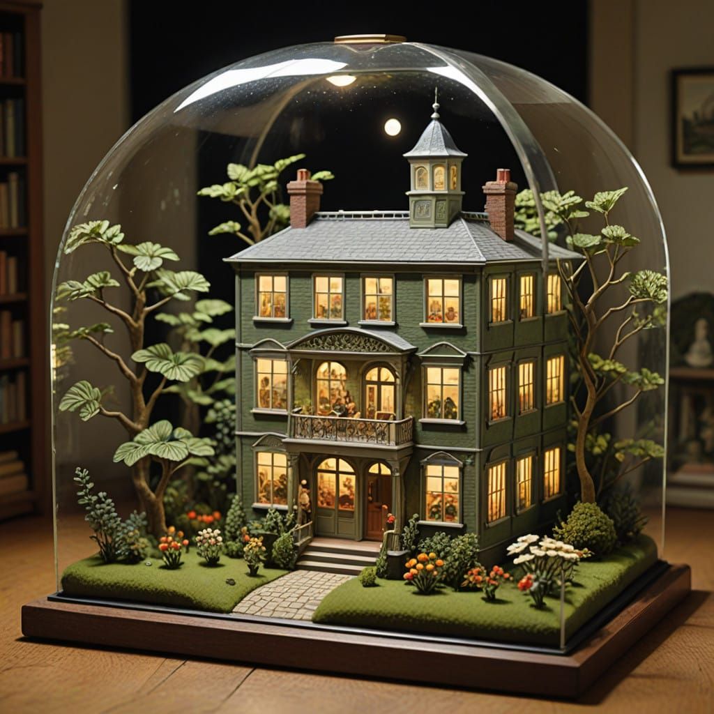 Delicate Glass Apple Miniature Diorama with Whimsical Dollho...