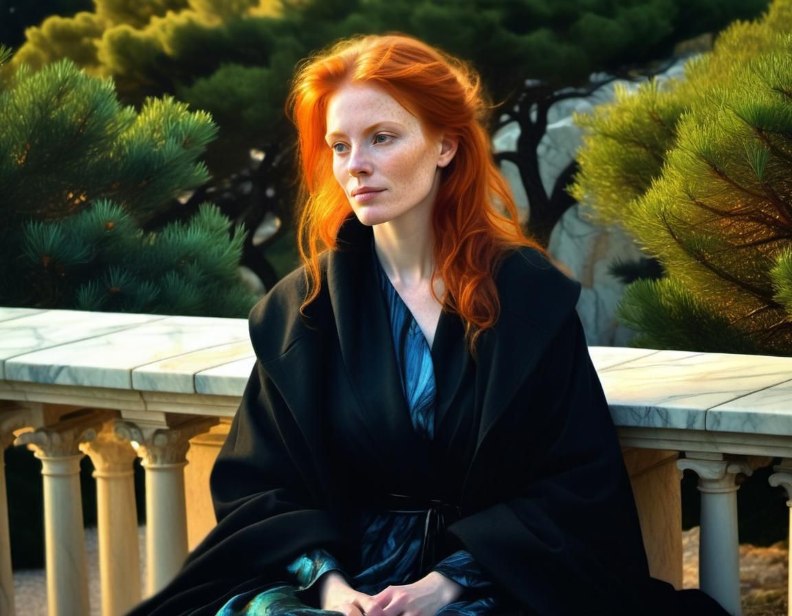 Chiaroscuro Oil Portrait of Redhead in Garden