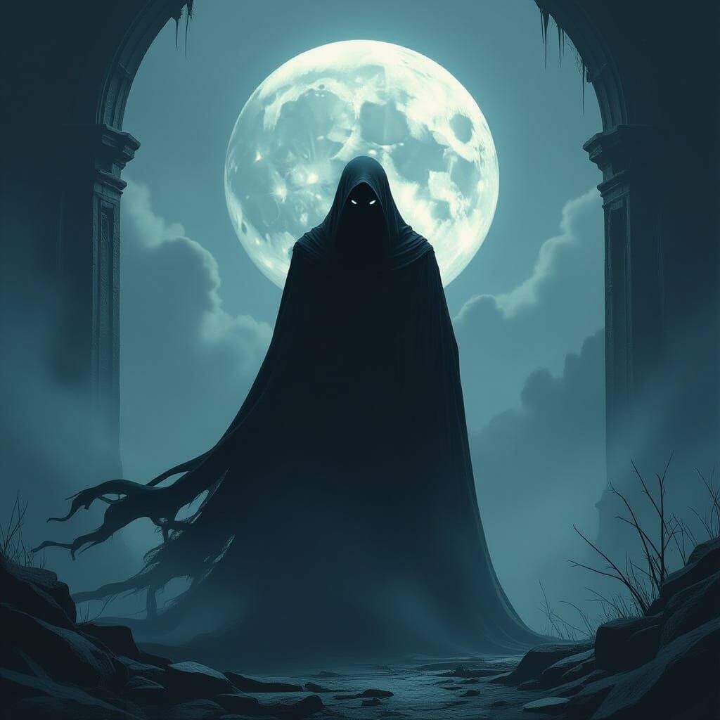 Eerie Figure in Moonlight: A Biomechanical Horror