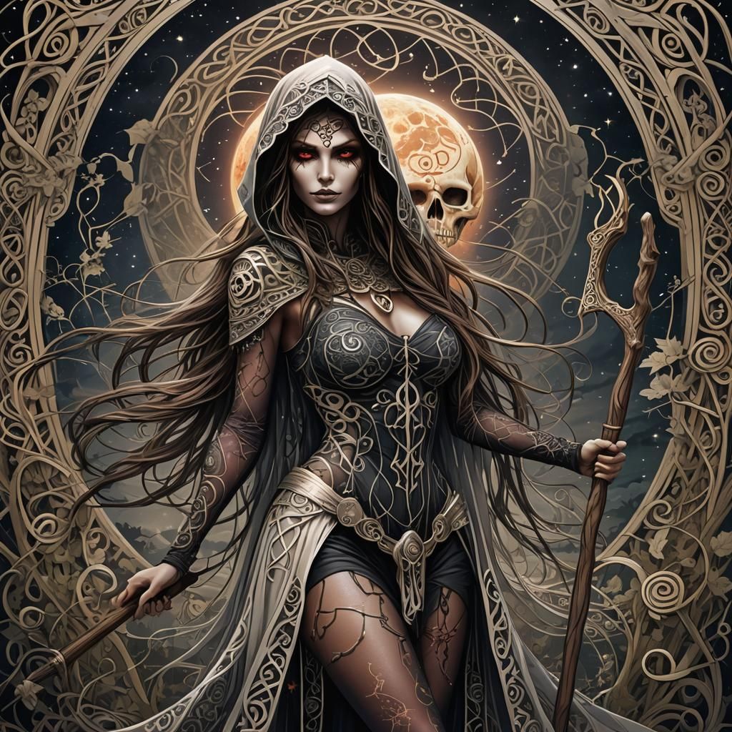 Hooded Druid with Runes and Celtic Atmosphere