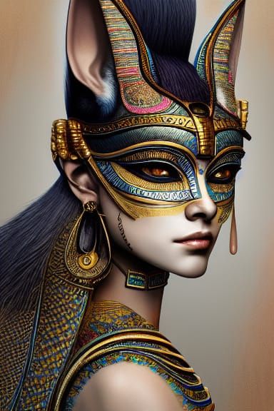 Goddess Bastet Portrait in Watercolor Style