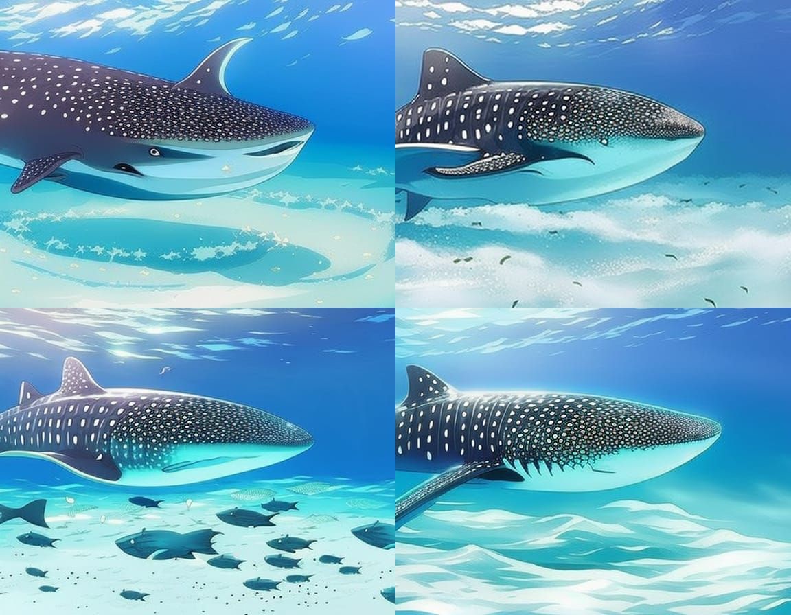 Whale Sharks in Open Sea: Anime-Inspired Art