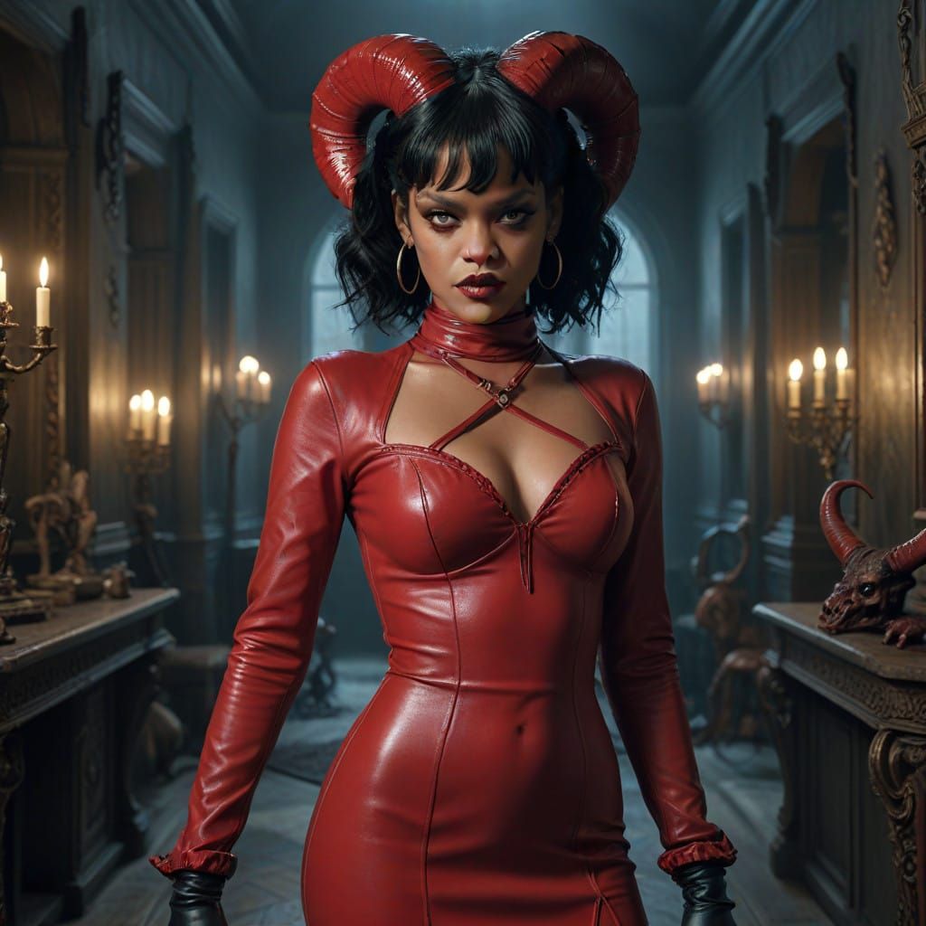 Rihanna as Cyberpunk Queen of Hell in Photorealistic Style